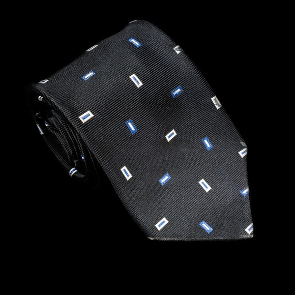 Brooks Brothers Makers 100% Silk Tie Black Blue Foulard Men's Designer Necktie - Picture 2 of 6